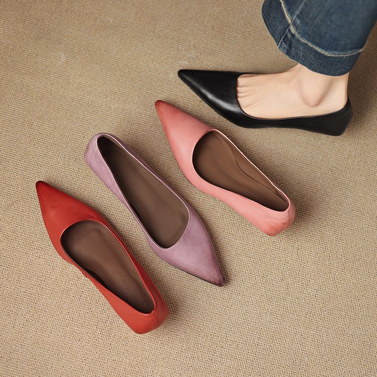 Scarpe singole da pendolarismo in stile francese, semplici, con punta a punta, basse, versatili, casual, a copertura totale, con tacco a gatto sottile_voghion.com