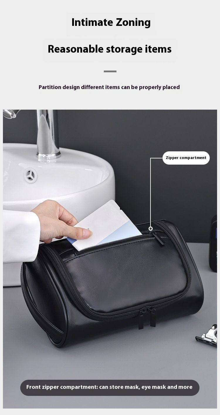 Neue handliche PU-Make-up-Tasche für Herren mit hochwertigem Gefühl, großer Kapazität, wasserdicht und tragbar, Reise-Pflegetasche, Aufbewahrungstasche_voghion.com