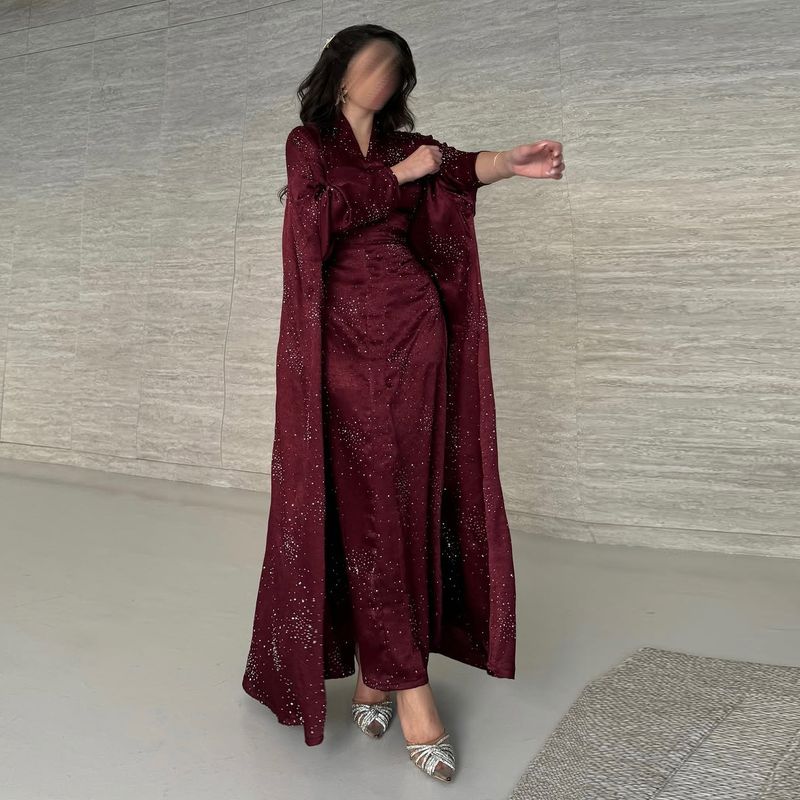 Elegant Embellished Dress With Rhinestone Details – Modest Islamic Long Sleeve Gown_voghion.com