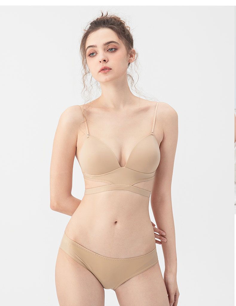 Biancheria intima di bellezza a forma di U per donna con schiena scoperta e collo invisibile, coppa triangolare francese, superficie liscia_voghion.com