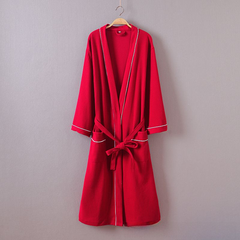 Hotel spring and summer couple waffle bathrobe soft cotton bathrobe hot spring nightgown with extra large size_voghion.com