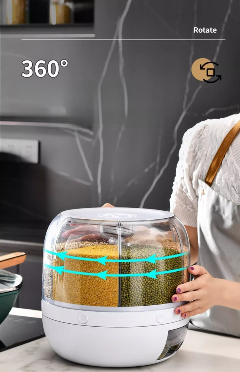 Food Grade Grain Box Container Household Insect-Proof Moisture-Proof Sealed Rotating Divider Rice Jar Storage Bin_voghion.com