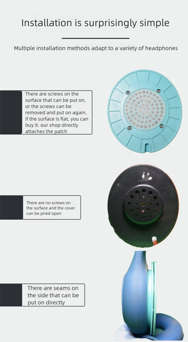 Black Leather Oval Round Universal Splicing Ear Over-Ear Earpads Replacement Headphone Covers Internet Cafe Solid Color_voghion.com