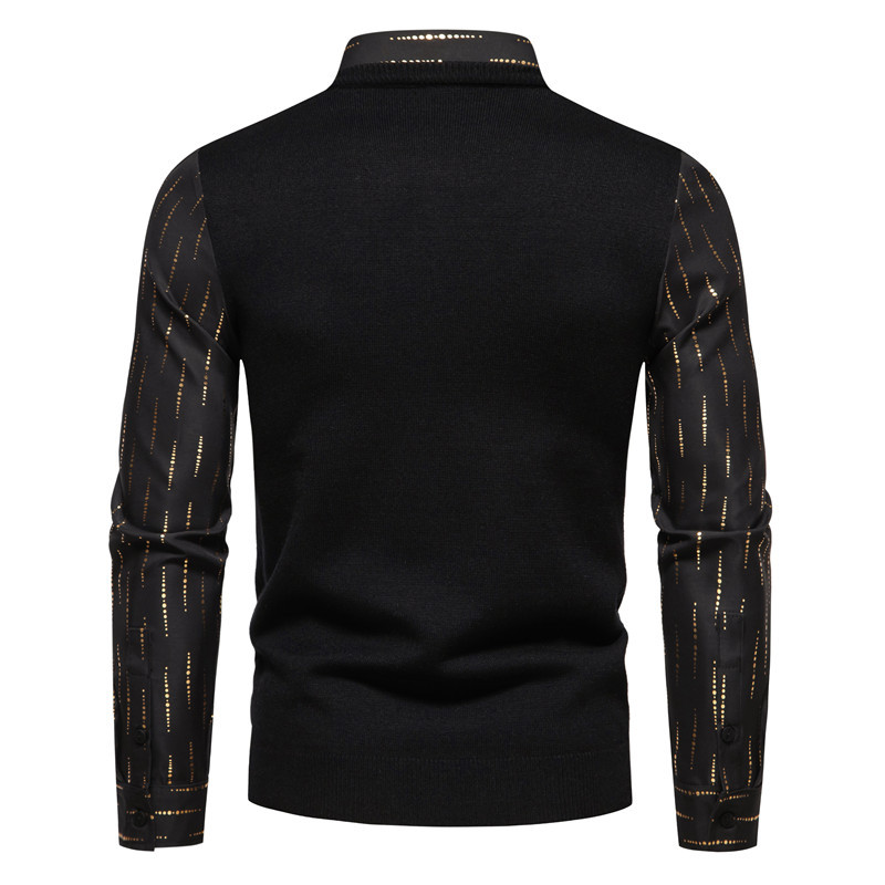 Maglieria da uomo in finta due maglieria da uomo primaverile e invernale, moda da uomo, camicia in oro caldo, maglione, base a maniche lunghe_voghion.com