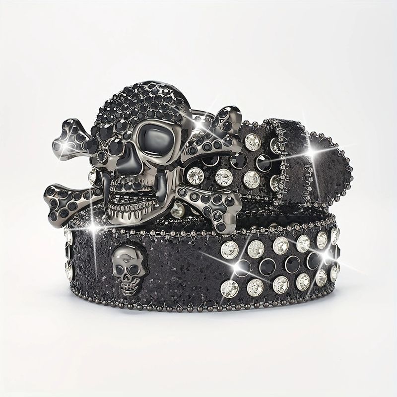 Knachschnalle Voll Waasser Diamant Punk Trend Personaliséiert Eenzegaarteg Gotesch Schädel Riemen_voghion.com