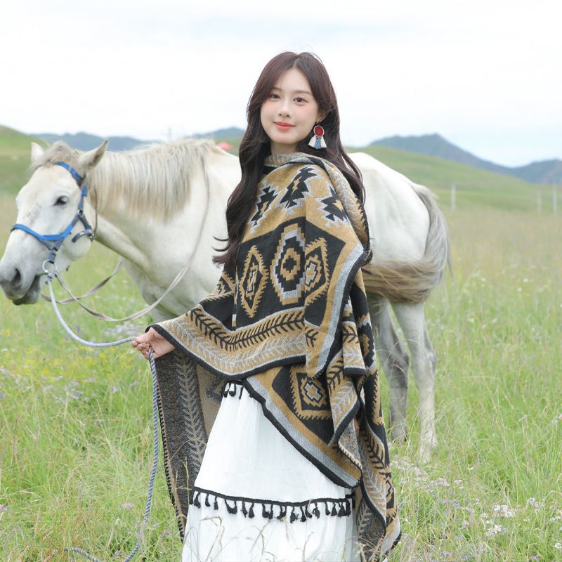 Sciarpa etnica da donna ispessita, super grande primavera e conservazione del calore, Lijiang, Xizang, viaggio, sciarpa quadrata,_voghion.com