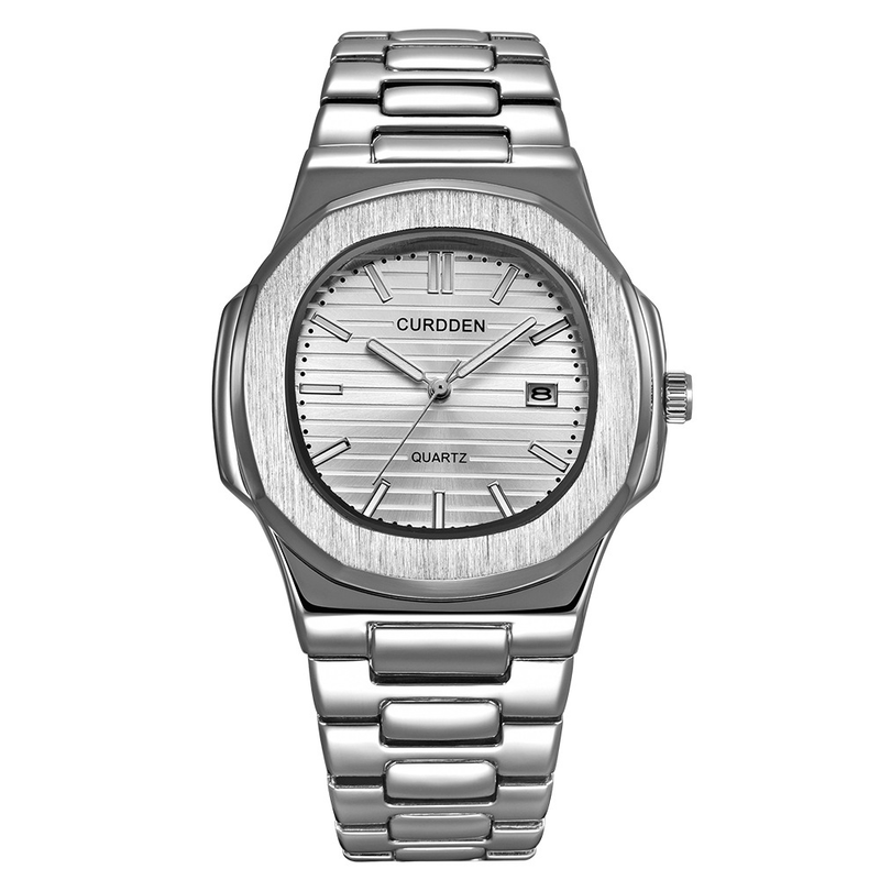 Herrenuhr mit Stahlband, modisch, goldfarben, Datum, Quarzuhr_voghion.com