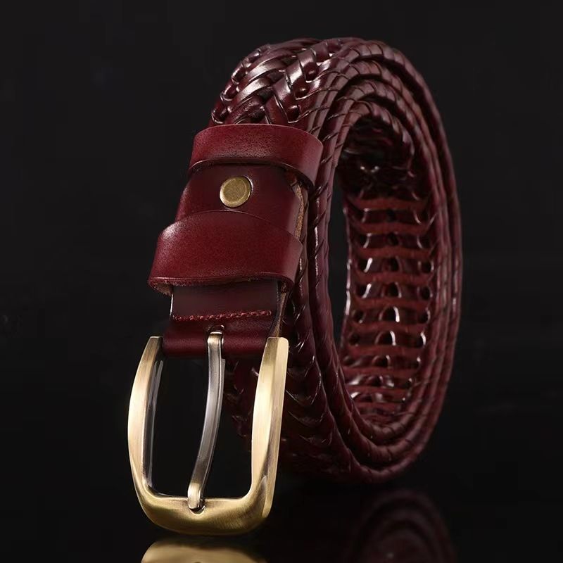 Ceinture tendance en cuir pour homme, boucle ardillon, commerce extérieur, ceinture pour femme, faite à la main, version coréenne, tendance et décontractée_voghion.com