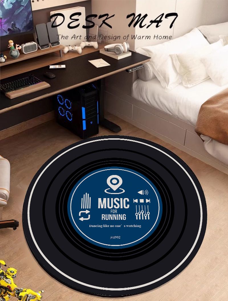 Vinyl Record Carpet Boys Bedroom Bedside Blanket Gaming Room Retro Round Study Rocking Chair Computer Chair Floor Mat_voghion.com