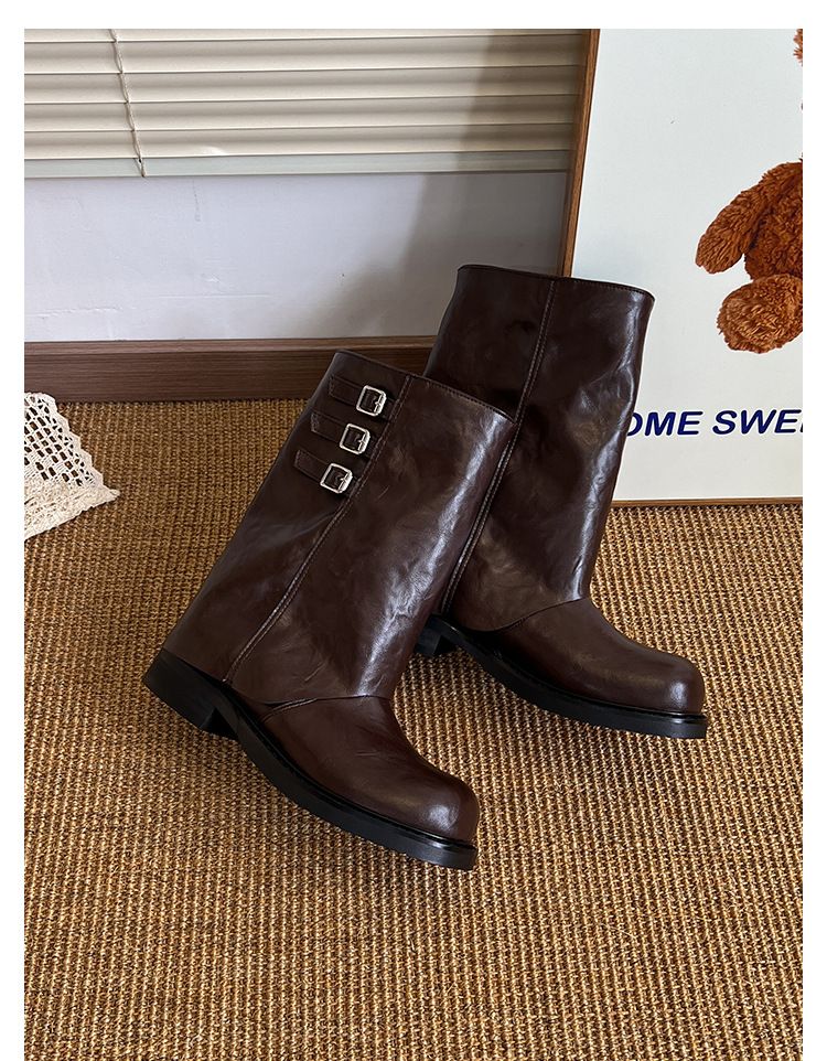 Botas de cowboy femininas curtas 2025, bico quadrado, salto grosso, punho, botas de meia soltas, botas de cavaleiro_voghion.com