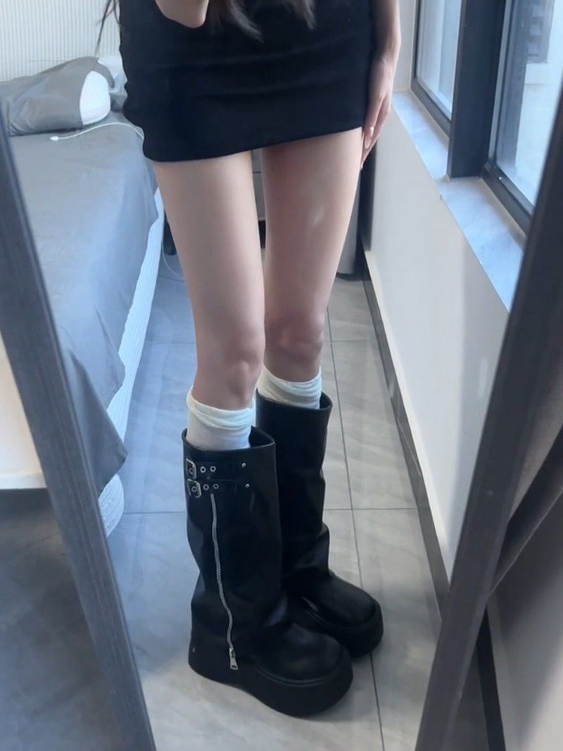 Damen-Stiefel mit dicker Sohle, kniehohe Stiefel, Herbst/Winter 2025, neue vielseitige kniehohe Stiefel_voghion.com