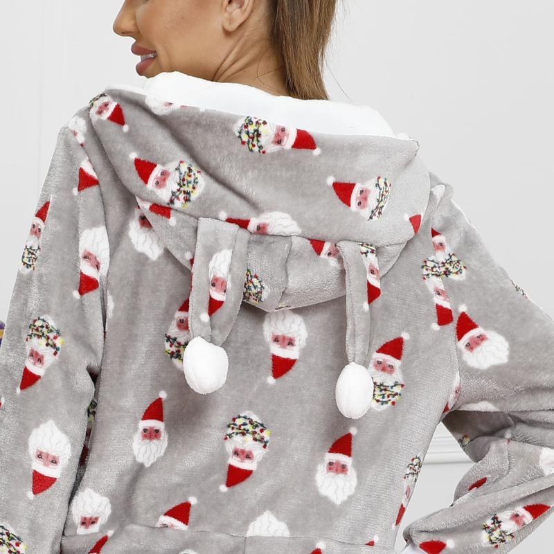 Damen Kleeschen Routkäppchen Flanellgedréckte Jumpsuit Pyjama Heemkleeder_voghion.com