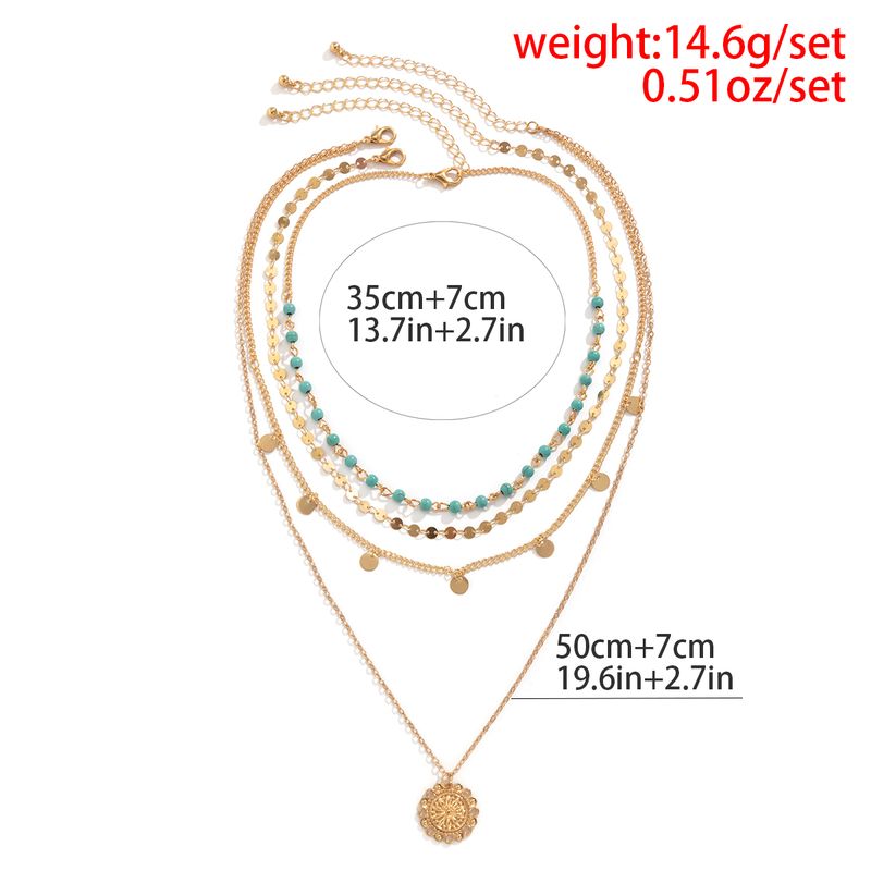 2025 Nieuwe aankomsten 4 stuks/set Boho stenen bloemenplaat hanger choker ketting voor vrouwen vintage gouden kleur verstelbare ketting esthetische sieraden_voghion.com