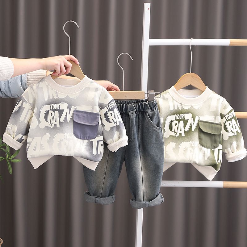 Abbigliamento per bambini 2025 Primavera Autunno Nuova collezione 0-5 anni Ragazzi Ragazze Lter Pock Felpe con cappuccio e pantaloni 2 pezzi_voghion.com