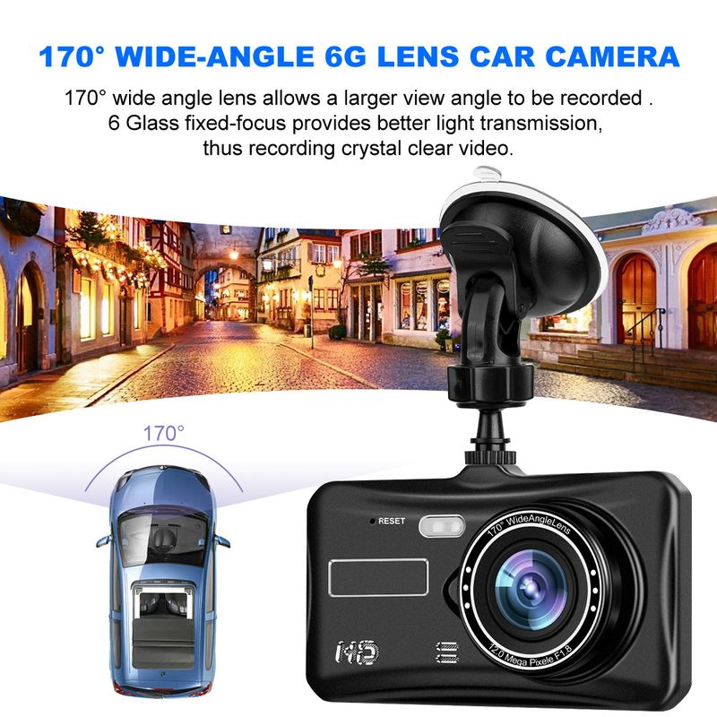 Car Video Recorder Dash Cam Dual Lens HD 1080P Auto Digital 4'' IPS Touch Screen DVR Camera G-Sensor WDR Car DVRS Dashcam Camera_voghion.com