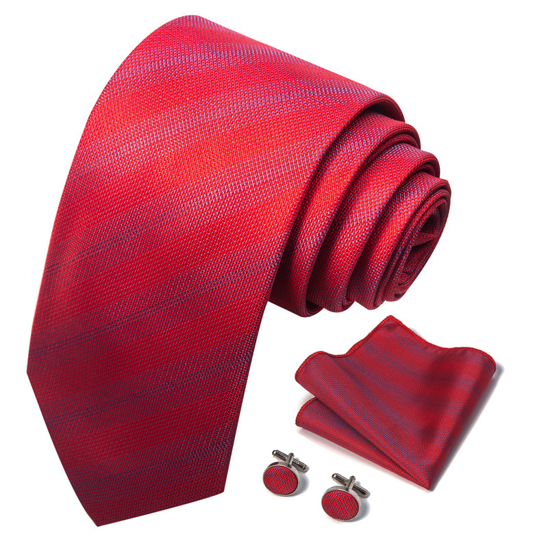 Men's Tie Cufflinks Pocket Towel Solid Color Flower Striped Tie Wholesale_voghion.com