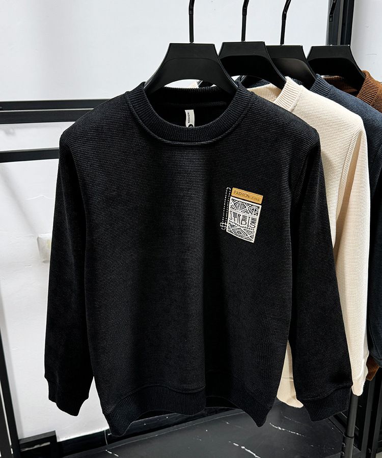 Premium Fleece-Lined Crewneck Sweatshirt For Men – Thickened Winter Thermal Base Layer With Brushed Polyester Interior, Classic Solid Color Pullover_voghion.com