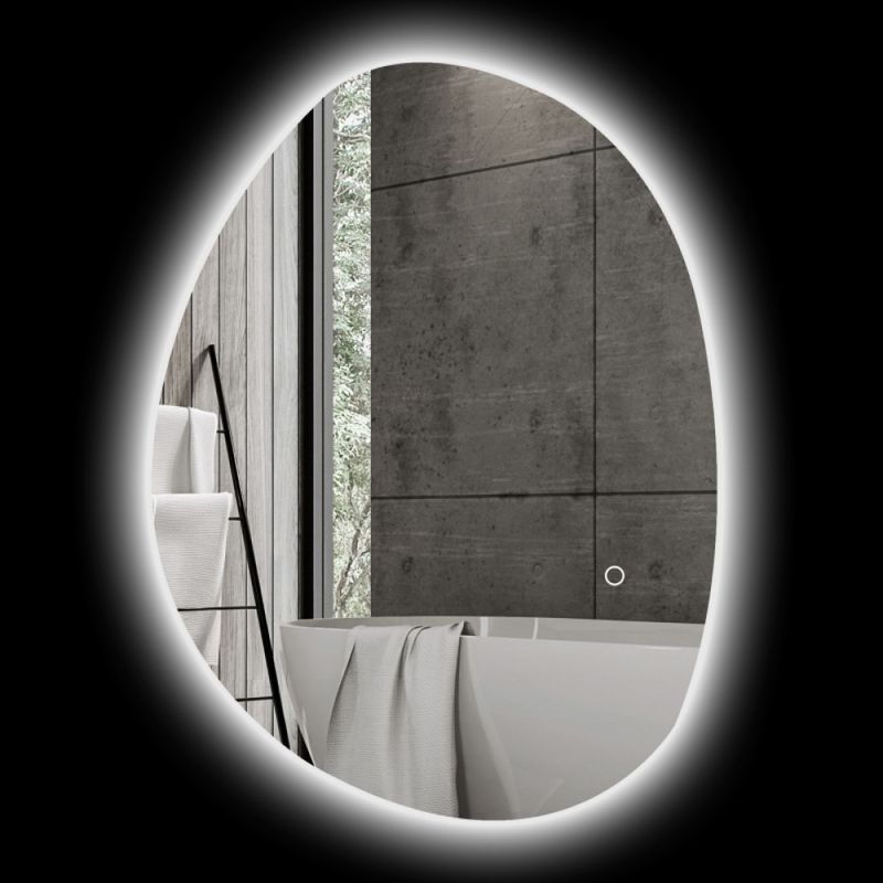 70 X 50 Cm Asymmetrischer Badspiegel Mit LED-Licht, Smart Touch Schalter, Anti-Beschlag-Funktion, Silver_voghion.com