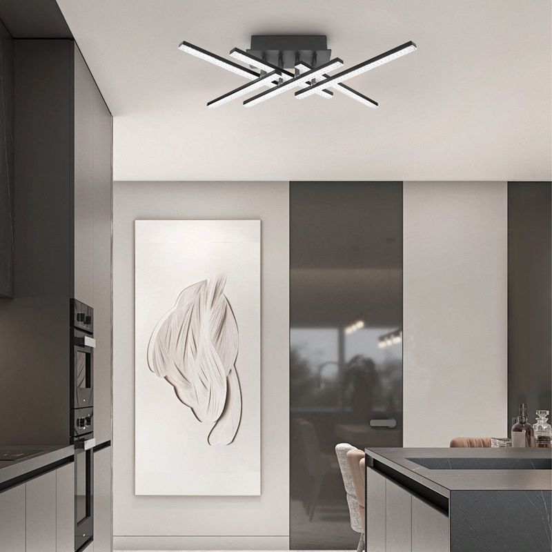 Glitzerlife Deckenlampe LED Deckenleuchte Schwarz - 52CM Dimmbar Wohnzimmerlampe Modern 36W Design Flurlampe Schlafzimmerlampe Metall Kristall Deckenbeleuchtung_voghion.com