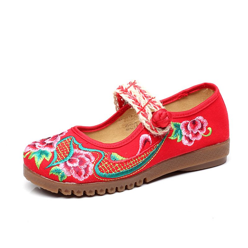 Flaches besticktes Tuch mit Kuhsehnensohlen, Frühlings- und Herbst-Mutter-Slipper mit großen Zehen, einzeiliger Riemen, Damen-Single_voghion.com