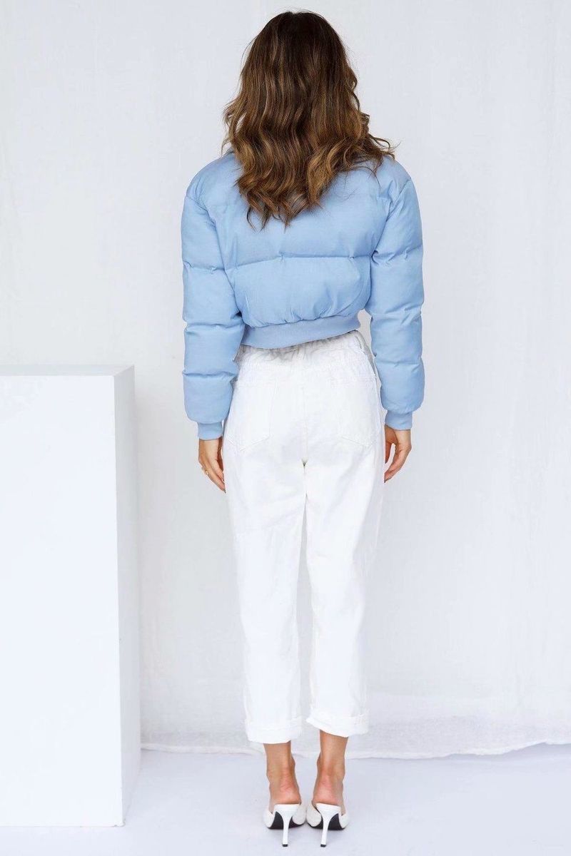 Übergroße, kurze Pufferjacke für Damen, Wintermantel – lässiger, warmer Daunen-Alternative-Mantel mit V-Ausschnitt für Damen (Blau, Grau, Schwarz, Beige)_voghion.com