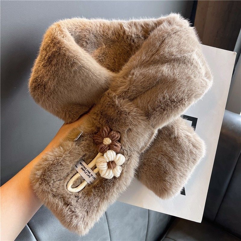 Rabbit Fur For Women, Autumn And Winter Korean Version, Cute Cartoon Flower, Plush Thickened Warm Student Neck_voghion.com