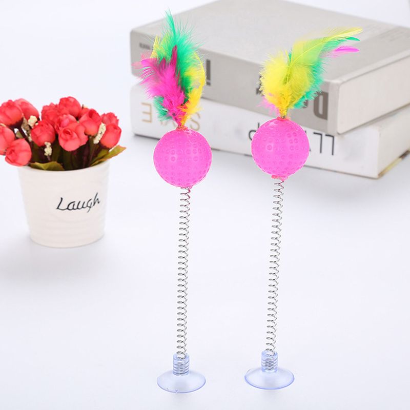 Guangying Pet Cats Kattunge Sugkopp Fjäder Spring Ball Teaser Tumbler Interactive Toy_voghion.com