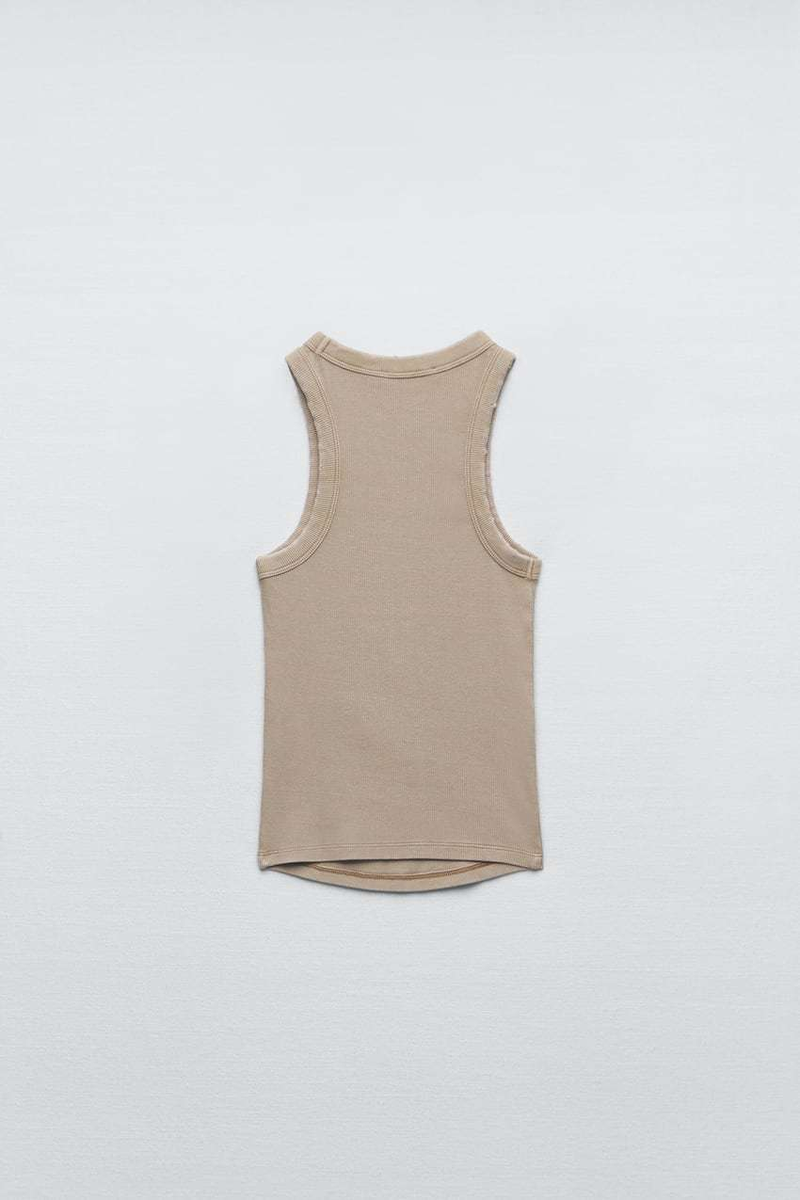 T-shirt a coste lavate con bretelle basic stile abbigliamento da donna_voghion.com