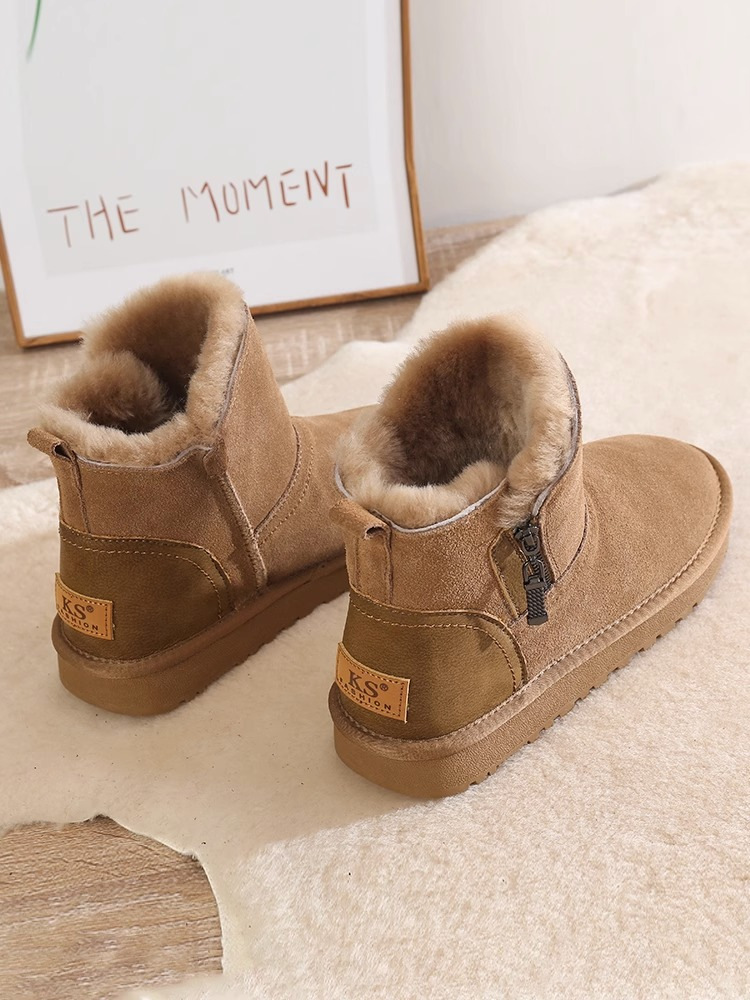 2023 New Short Tube Leather And Fur Integrated Winter Short Boots, Anti Slip, Thickened Fur, Warm Cotton Shoes_voghion.com