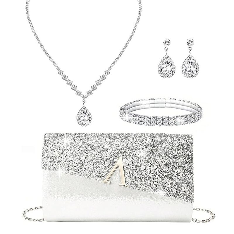 Borse da donna, semplici, nuove, a forma di V, alla moda, pochette con strass lucidi, collana con ciondolo a goccia e orecchini_voghion.com