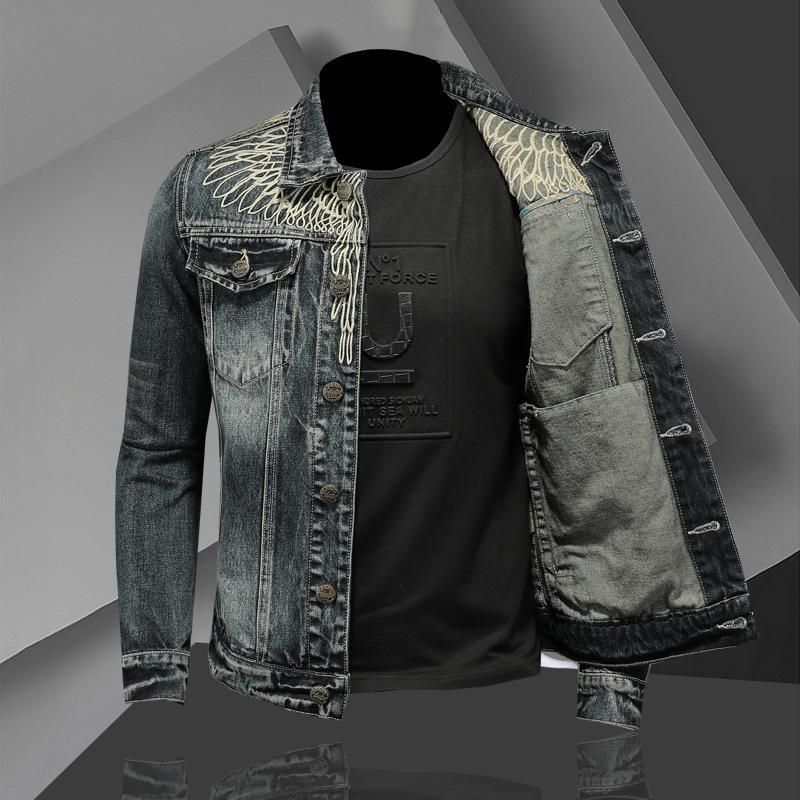 Herren Jeansjacke Retro Slim Fit Streetwear Motorrad Biker Mantel Für Den Täglichen Gebrauch Jeansjacken_voghion.com