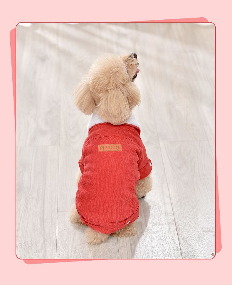 Manteau d'hiver rembourré en coton pour animaux de compagnie en velours côtelé pour chiens de petite et moyenne taille_voghion.com