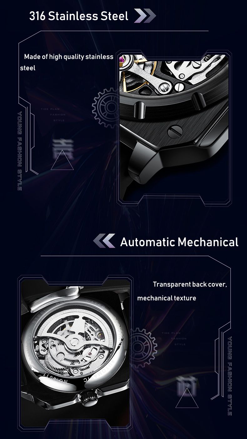AILANG Square Skeleton Dial Mechanical Watches Automatic Mens Watches Luxury Original Rubber Tourbillon Clock Watch For Men_voghion.com