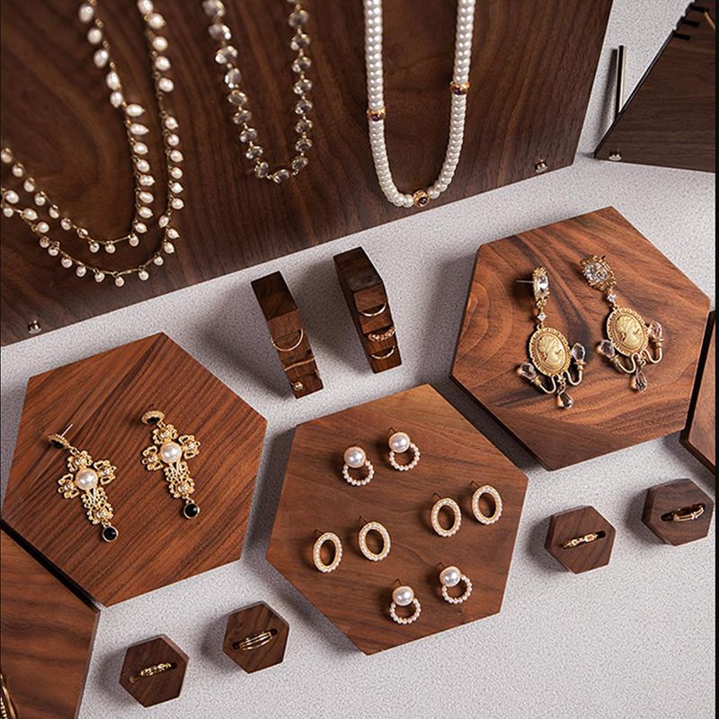 Wooden Walnut Jewelry Display Stand With Earring Tray Necklace Ring Earring Holder Organizer Jewellery Storage Box Shelf_voghion.com