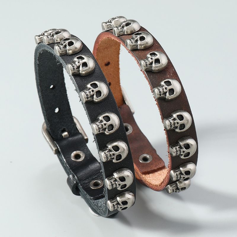 Nuovo braccialetto in pelle con teschio in lega, semplice e versatile, da uomo, in stile punk_voghion.com