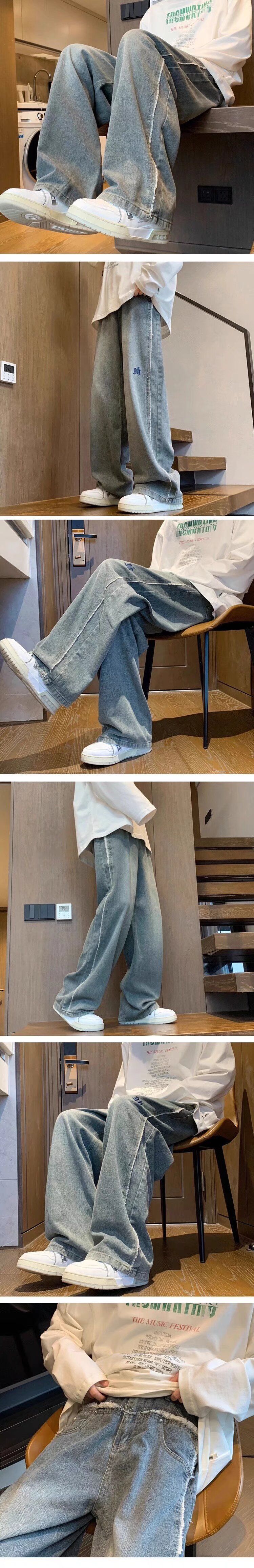 Jeans für Männer 2024 Neue amerikanische Hiphop Loose Wide Leg Dad High Street Trendy Brand Floor Dragging Pants_voghion.com