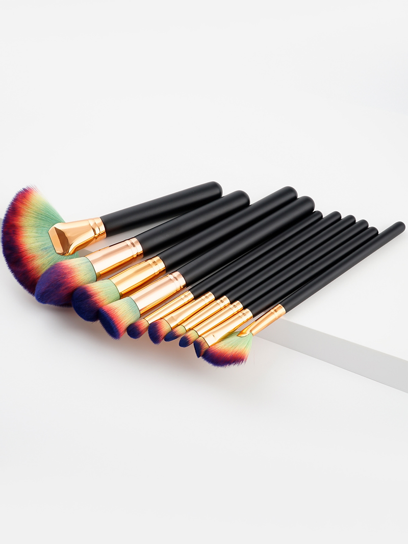 Conjunto de 10 pincéis de maquiagem para cabelo preto de quatro cores_voghion.com