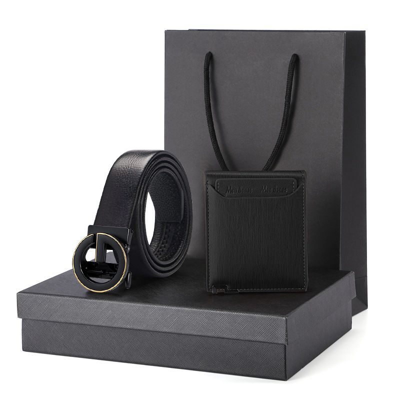 Gift Wallet Set Men's Belt Automatic Buckle Belt First Layer Cowhide Business Cowhide Belt Business Gift Men_voghion.com