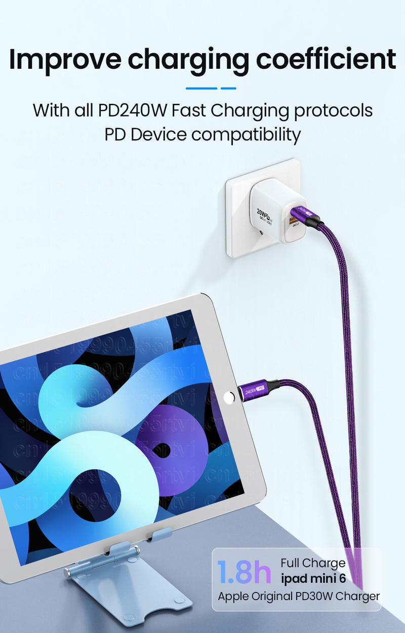 USB PD240W C-C kabelis su dviguba alkūne, 5A, greito įkrovimo laidas, skirtas PS5 ir Nintendo Switch, Galaxy Book Pro, Type-C, greitas įkrovimas_voghion.com