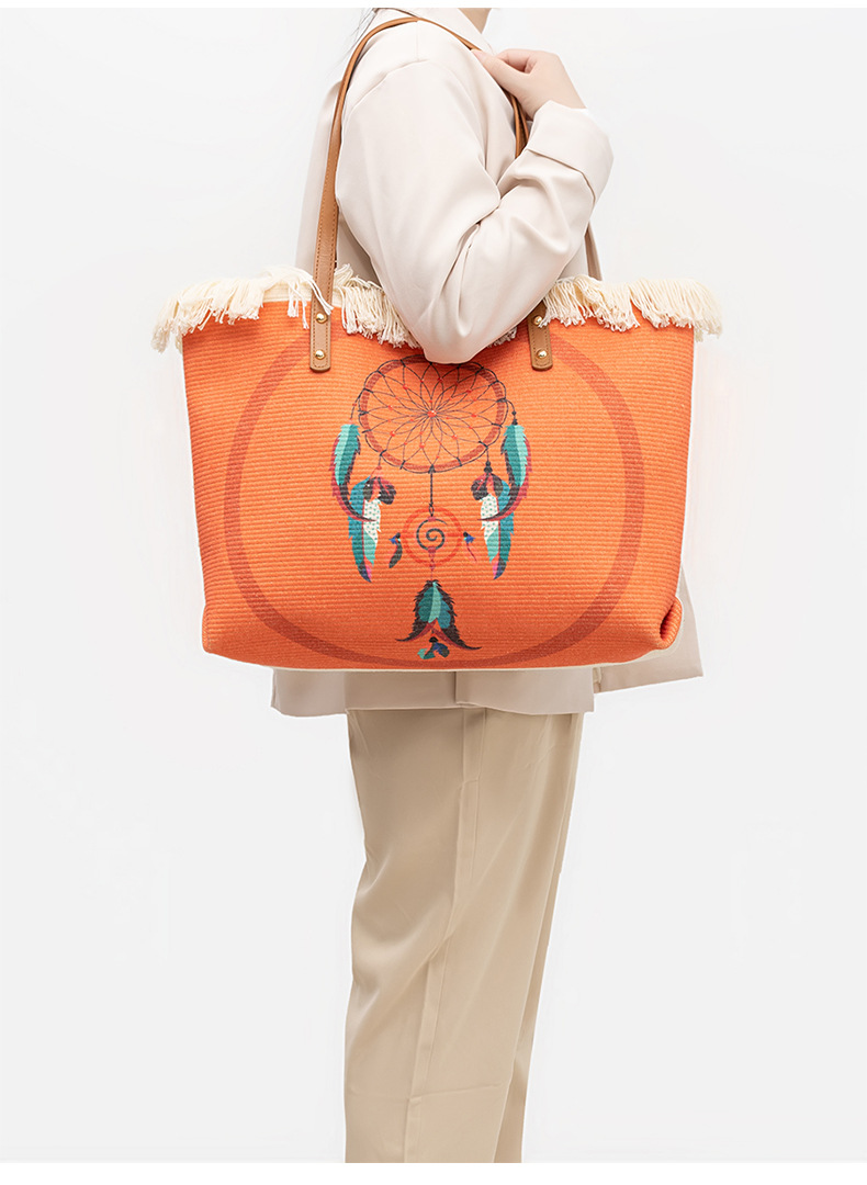 ENSPT commuter shoulder bag European and American cross-border printed tote bag niche design Bohemian canvas women's bag_voghion.com