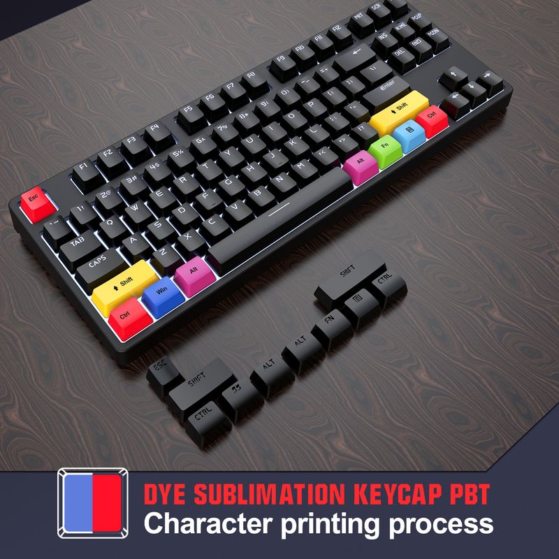 Teclado mecânico Red Axis com fio de 87 teclas para eSports e escritório, com mais de 20 tipos de teclados para jogos com ponto de luz branca que podem ser desconectados e conectados._voghion.com