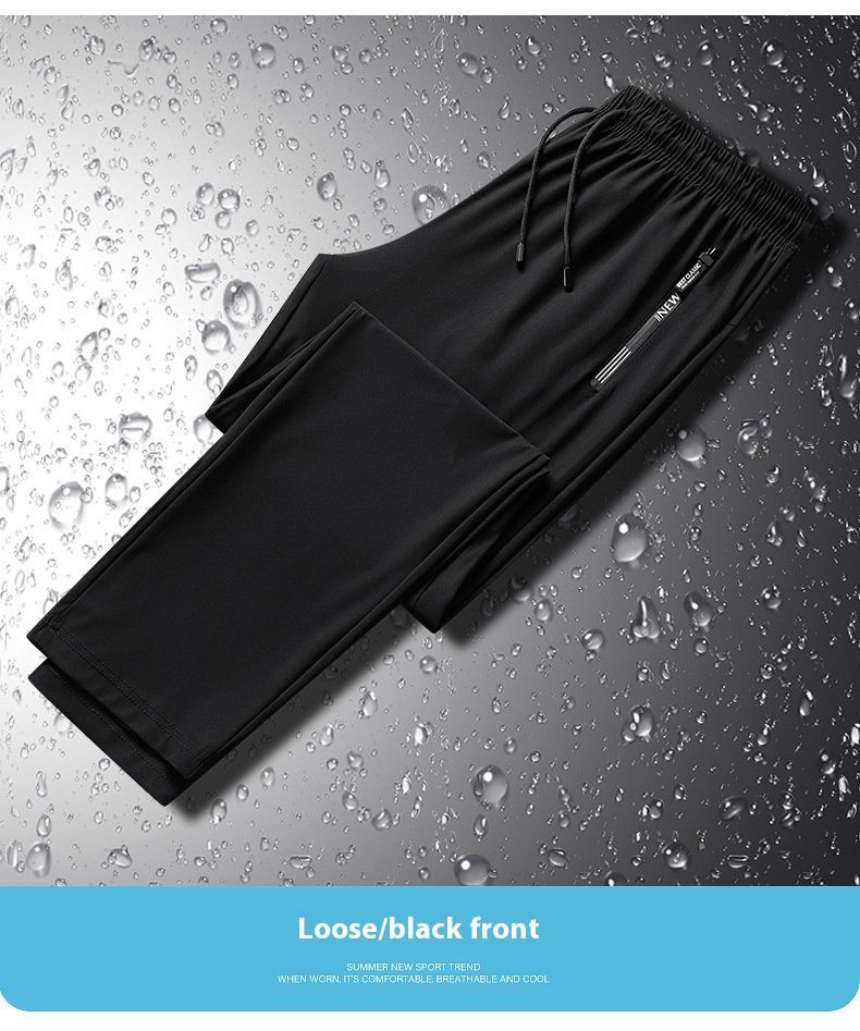 Übergroße Sommer-Leggings aus Eisseide für Herren, Sport, hochelastisch, schnelltrocknend, lässig, gerades Bein, atmungsaktiv_voghion.com