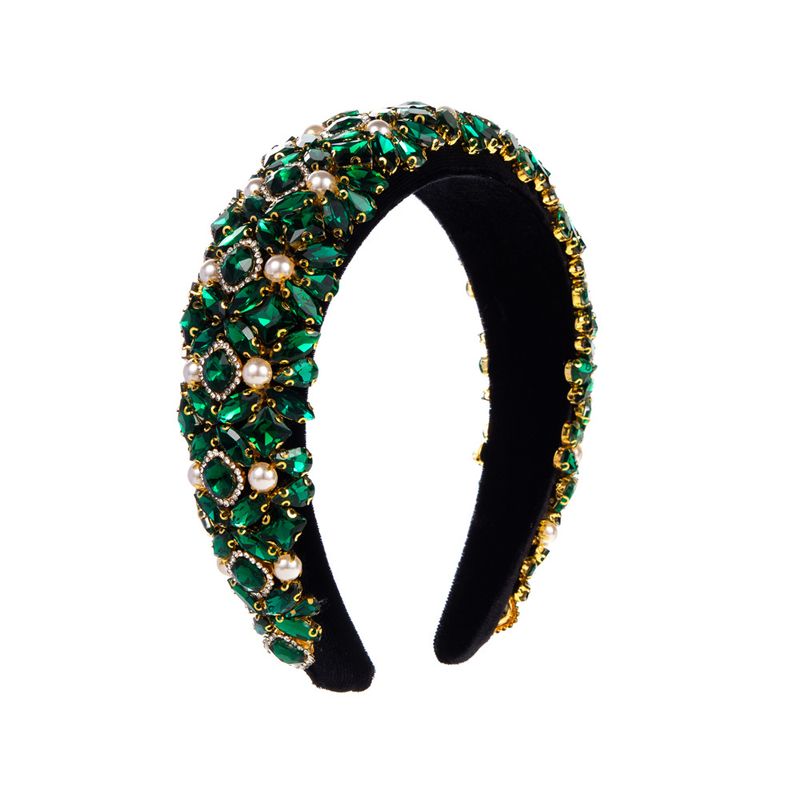Cerchietto in spugna di perle in stile coreano con diamanti colorati, cerchietto barocco, accessorio per capelli con strass a bordo largo_voghion.com