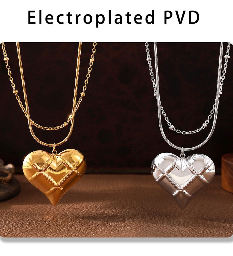 Hollow Plaid Heart-shaped Pendant Necklace Made Of Stainless Steel PVD Vacuum Layered, High-end Clavicle Chain_voghion.com
