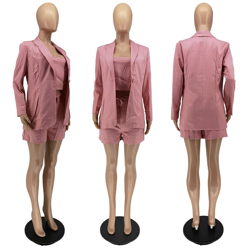 Damenbekleidung Sommermode Neue einfarbige Spitze Kleiner Anzug Dreiteiliger Anzug_voghion.com