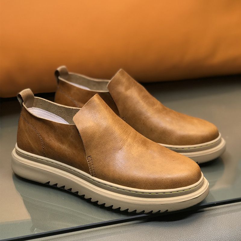 Gerade Schuhe, polierte Leder-Loafer, Herren-Fußpedale, dünne, atmungsaktive Freizeit-Boardschuhe_voghion.com