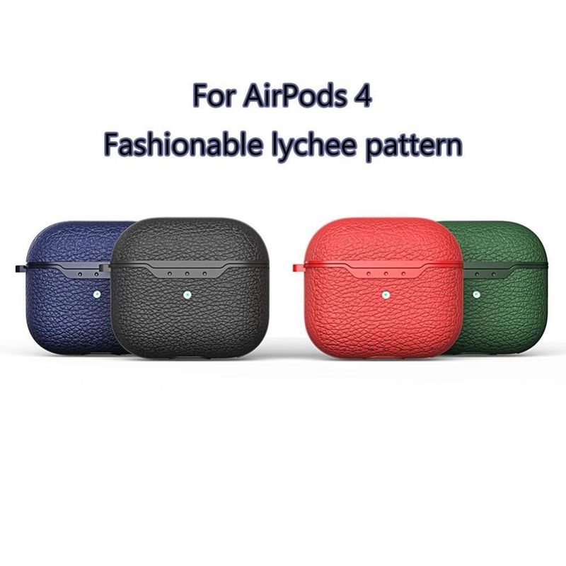 Custodia protettiva per auricolari in TPU con motivo lichee alla moda, con fibbia, per Airpods 4, portatile, antiurto e anticaduta._voghion.com