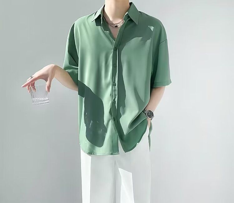 Men's Slim-Fit Polo Shirt – Breathable Silk-Blend, Korean-Inspired Streetwear, Minimalist Luxury (M-3XL, Summer Essential)_voghion.com