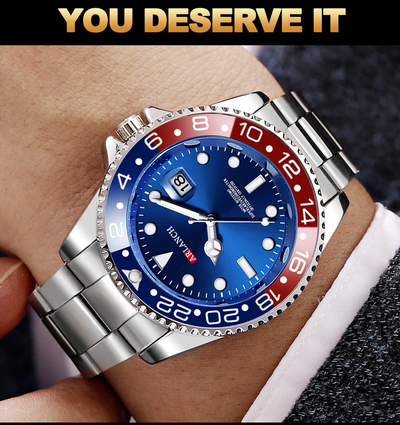 Men's Sporty Quartz Watch With Luminous Hands, Date Display, And 30M Water Resistance - Stainless Steel Case & Band, Mineral Crystal Glass_voghion.com