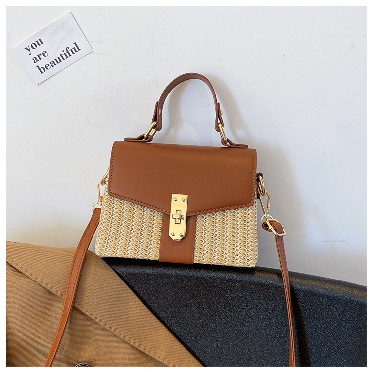 Borsa a tracolla singola intrecciata da spiaggia con fibbia obliqua, per il tempo libero, con fibbia a chiusura alla moda, erba per il tempo libero_voghion.com